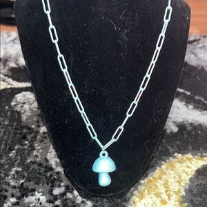 Elegant Blue Mushroom Pendant Necklace